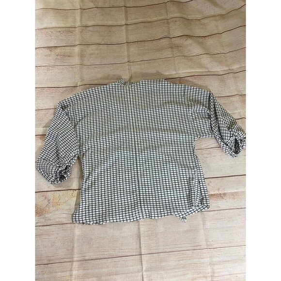 Max Studio Women's Black And White Plaid Half Puff Sleeve Blouse - Large - Picture 12 of 12
